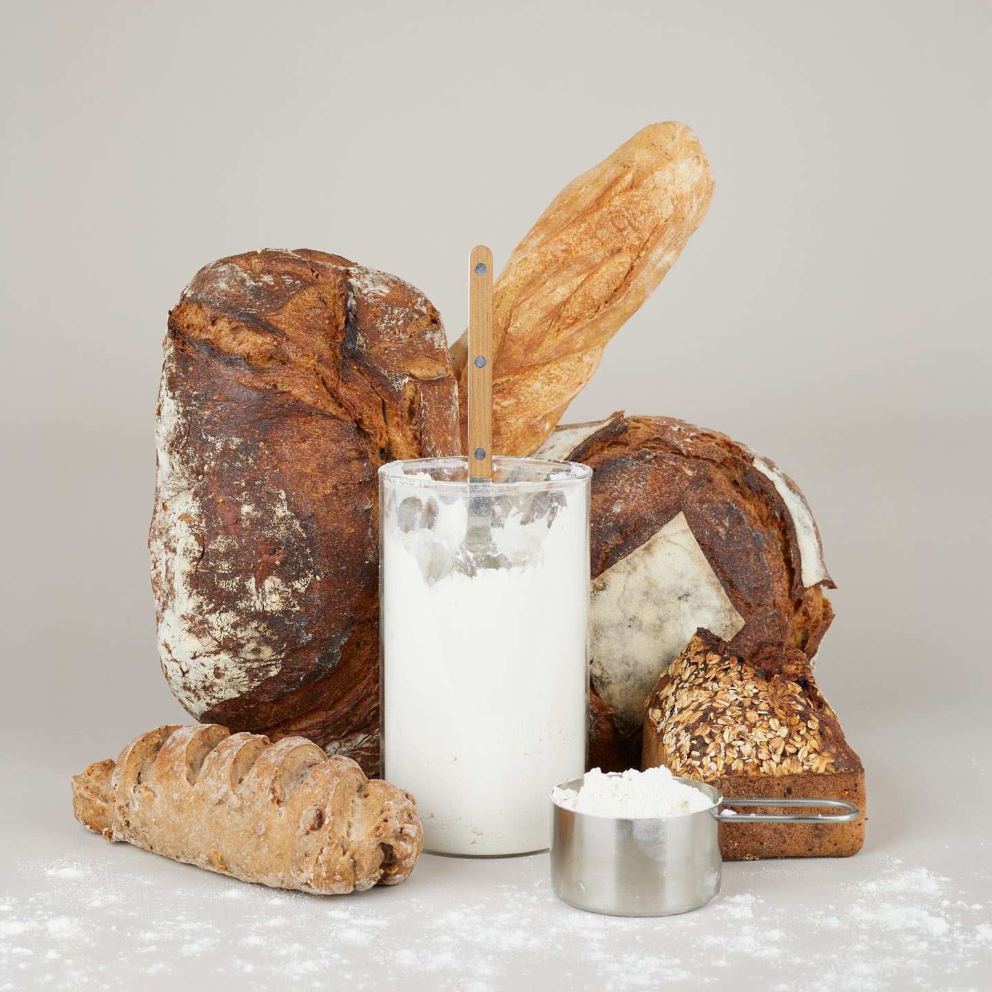 Simple storage container with bread and flour.