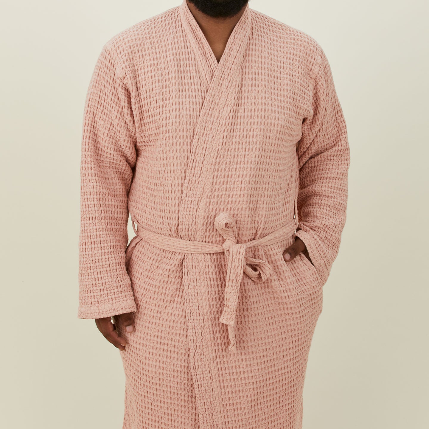 Simple Waffle Bathrobe - Blush