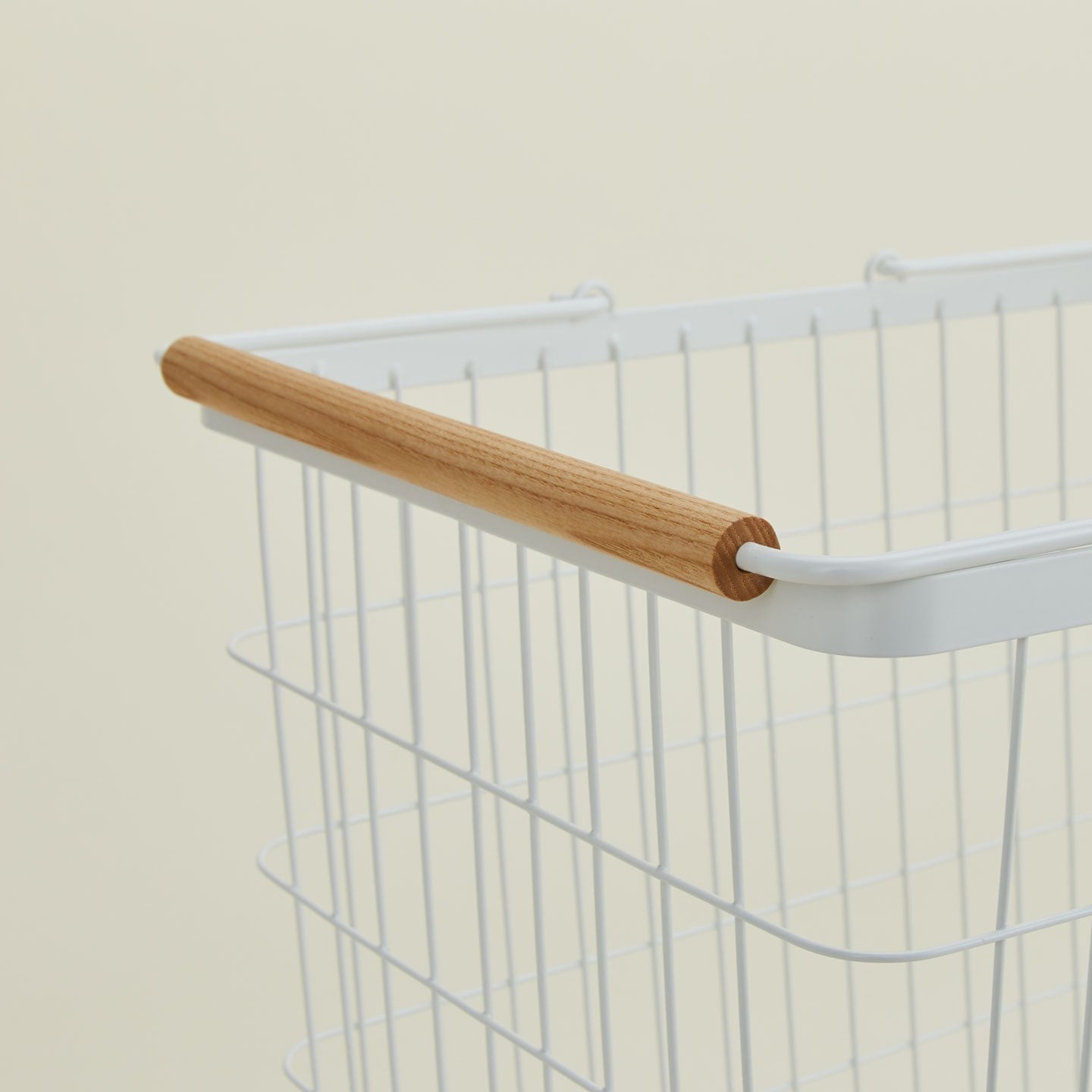 A modern steel laundry basket. 