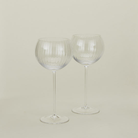 Ribbed Red Wine Glass, Set of 2 - Clear