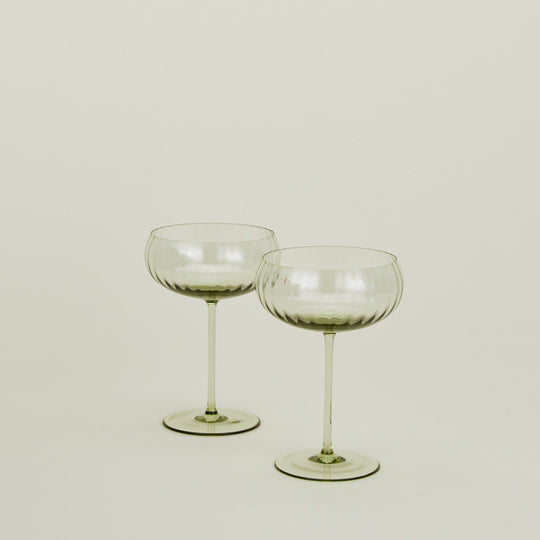 Ribbed Cocktail Coupe, Set of 2 - Olive