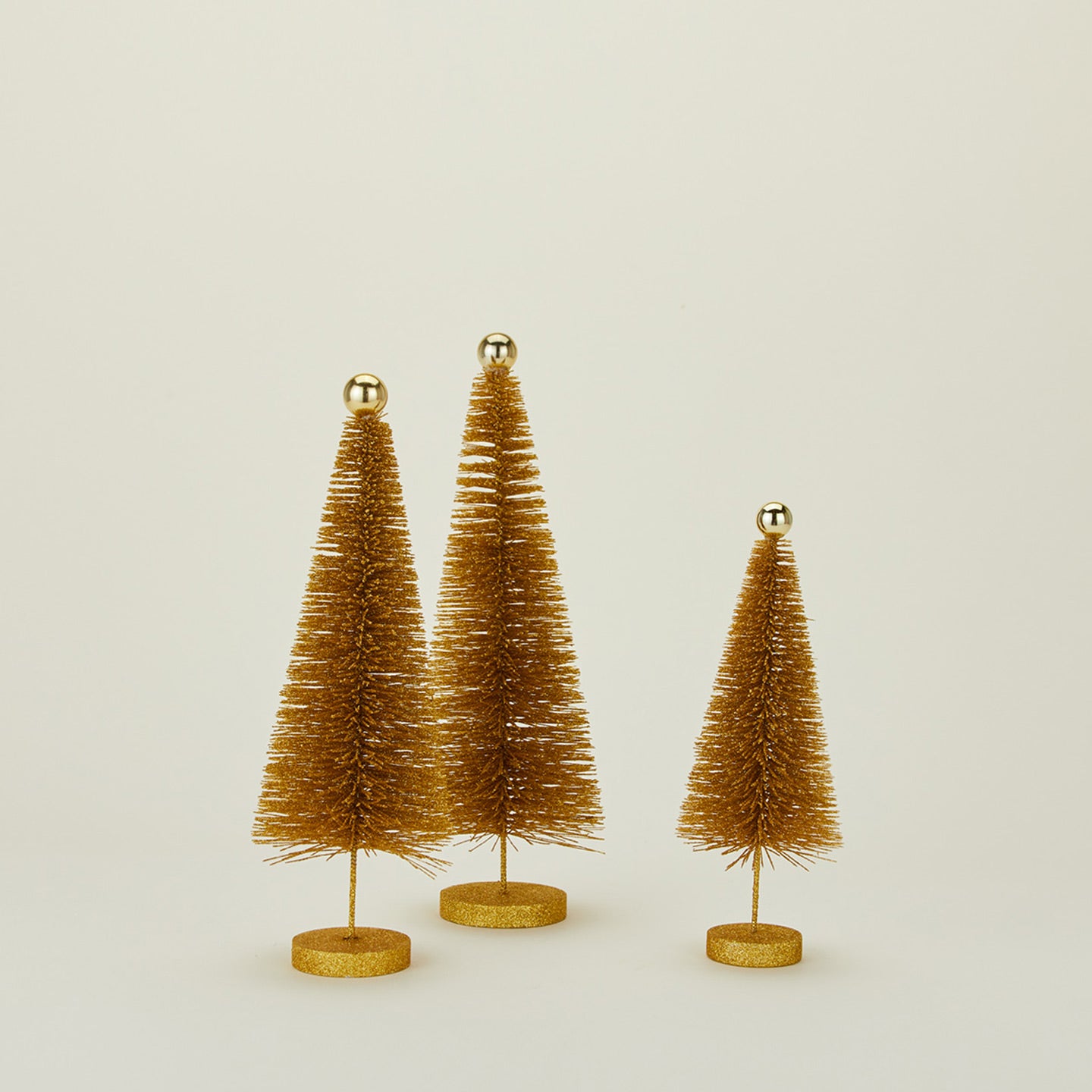 Gold glitter bottle brush tree set of 3
