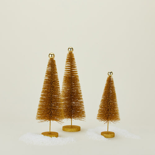 Gold glitter bottle brush tree set of 3
