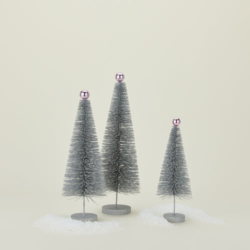 Silver glitter bottle brush tree set of 3