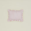 Block printed striped ruffled pillow in Red.