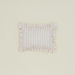 Block printed striped ruffled pillow in Tan.