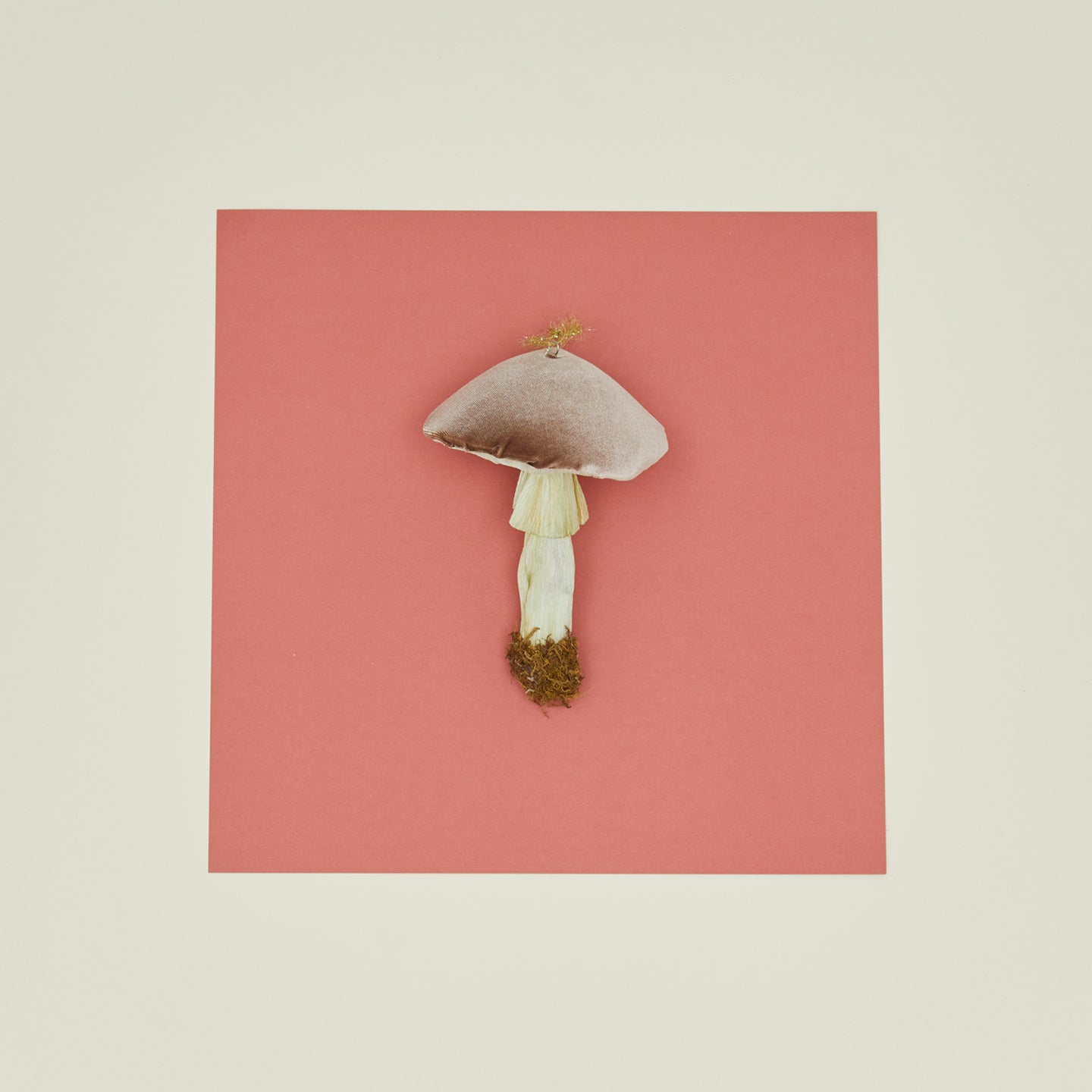 Handmade Velvet Mushroom Ornament in taupe