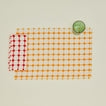 Dove and Donkey wicker fringed napkin in cherry with placemat and glass