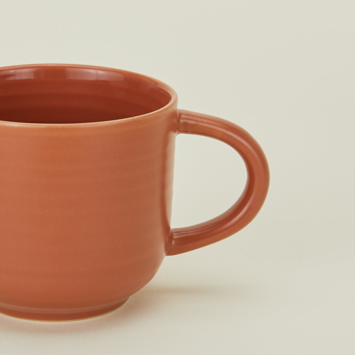 Close up view of essential dinnerware mug in terracotta
