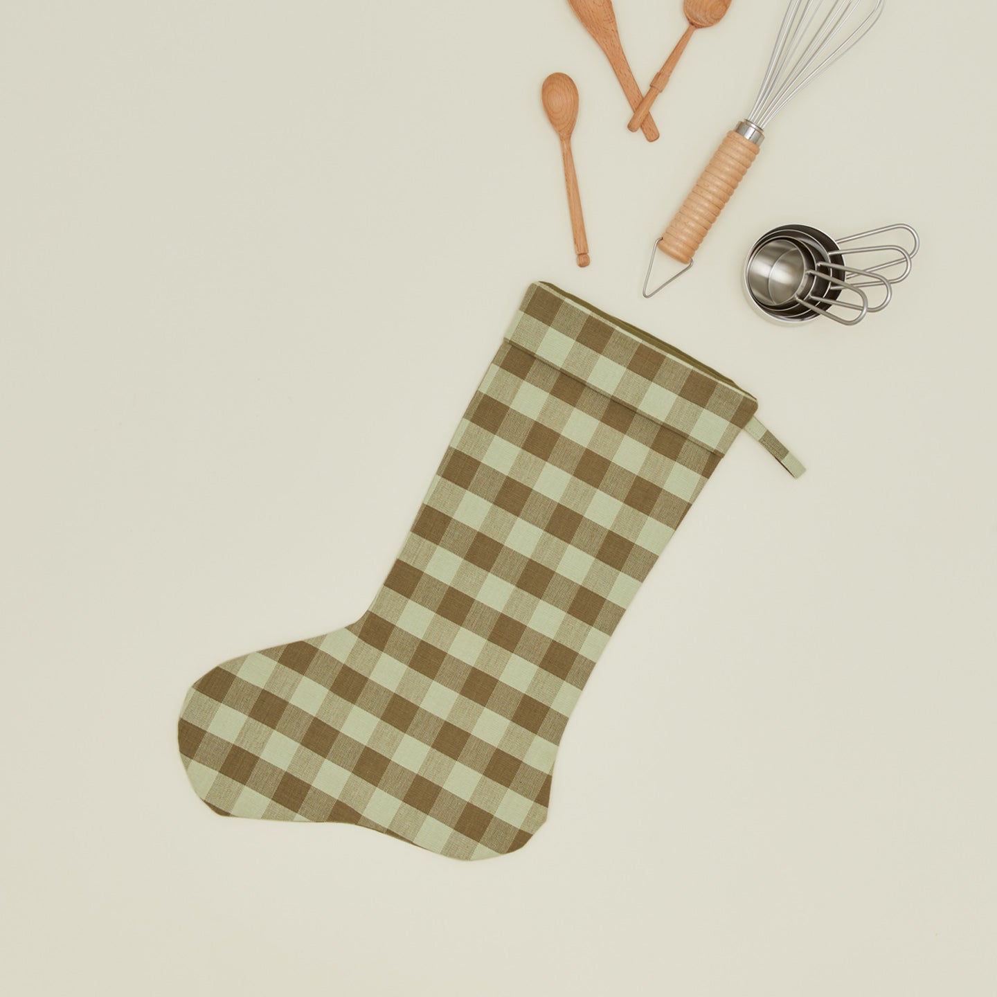 Essential Gingham Stocking - Olive/Sage with baking accessories