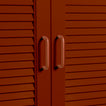 Small terracotta pulls on louvered doors