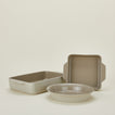 Essential Bakeware bundle in light grey with 8x8, 9x13, and pie dish