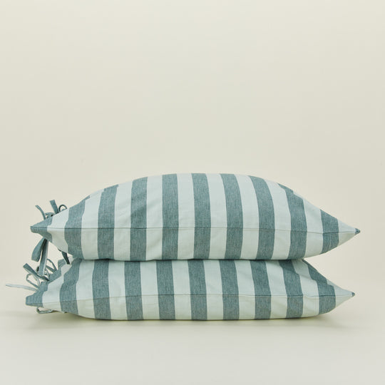 Essential Striped Pillowcases, Set of 2 - Sky/Peacock