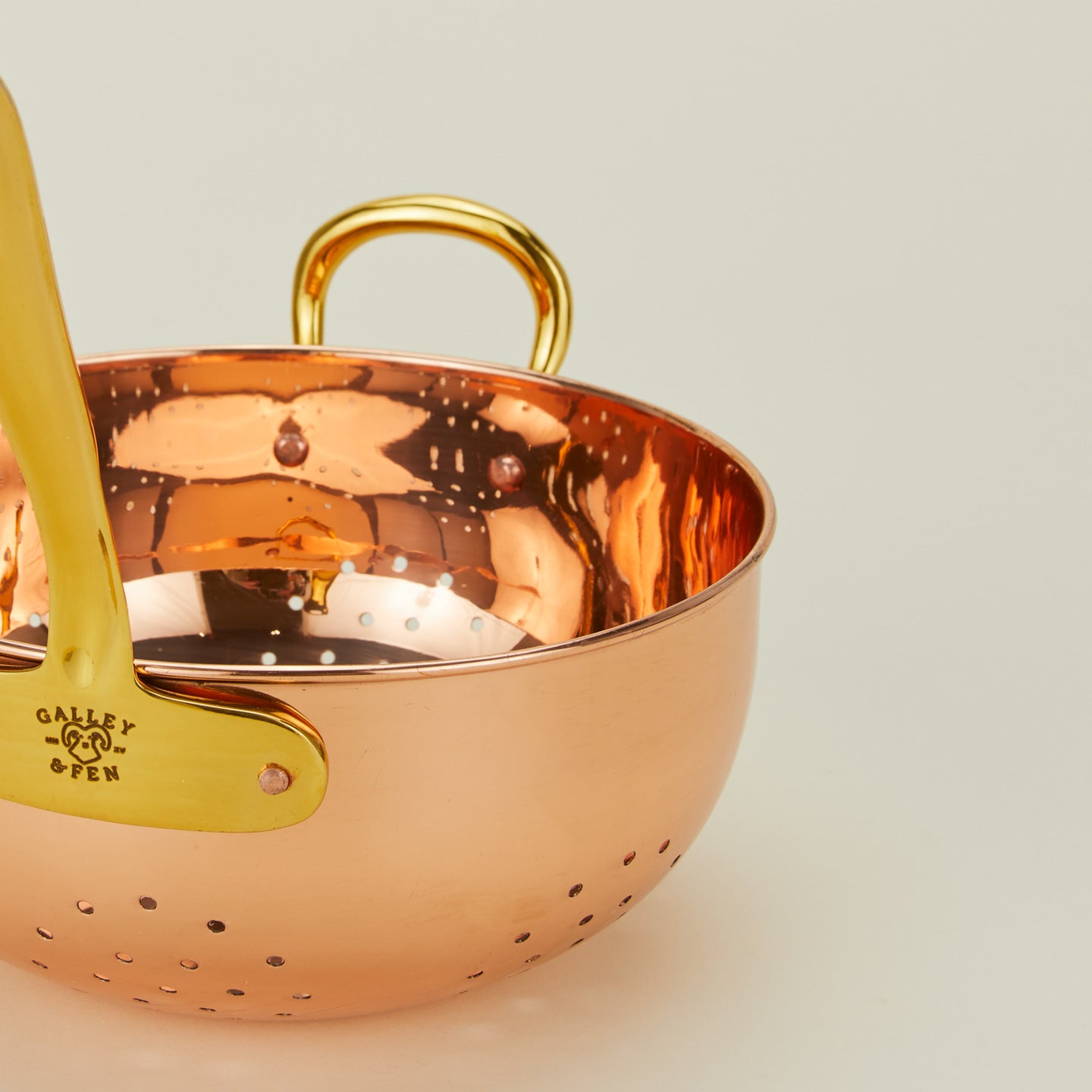 Close up view of Galley and Fen Copper Colander