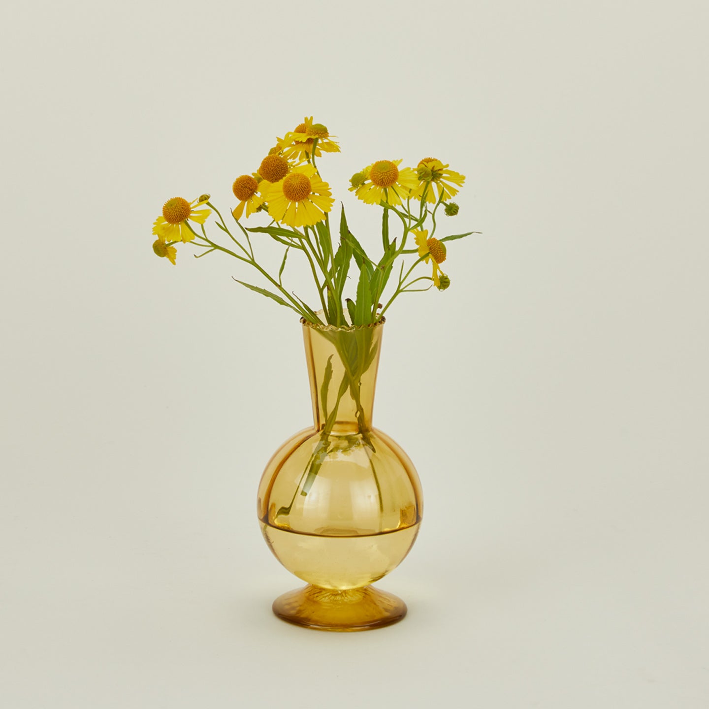 Small amber glass vase with florals