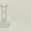 Close up view of small blown glass candlestick holder