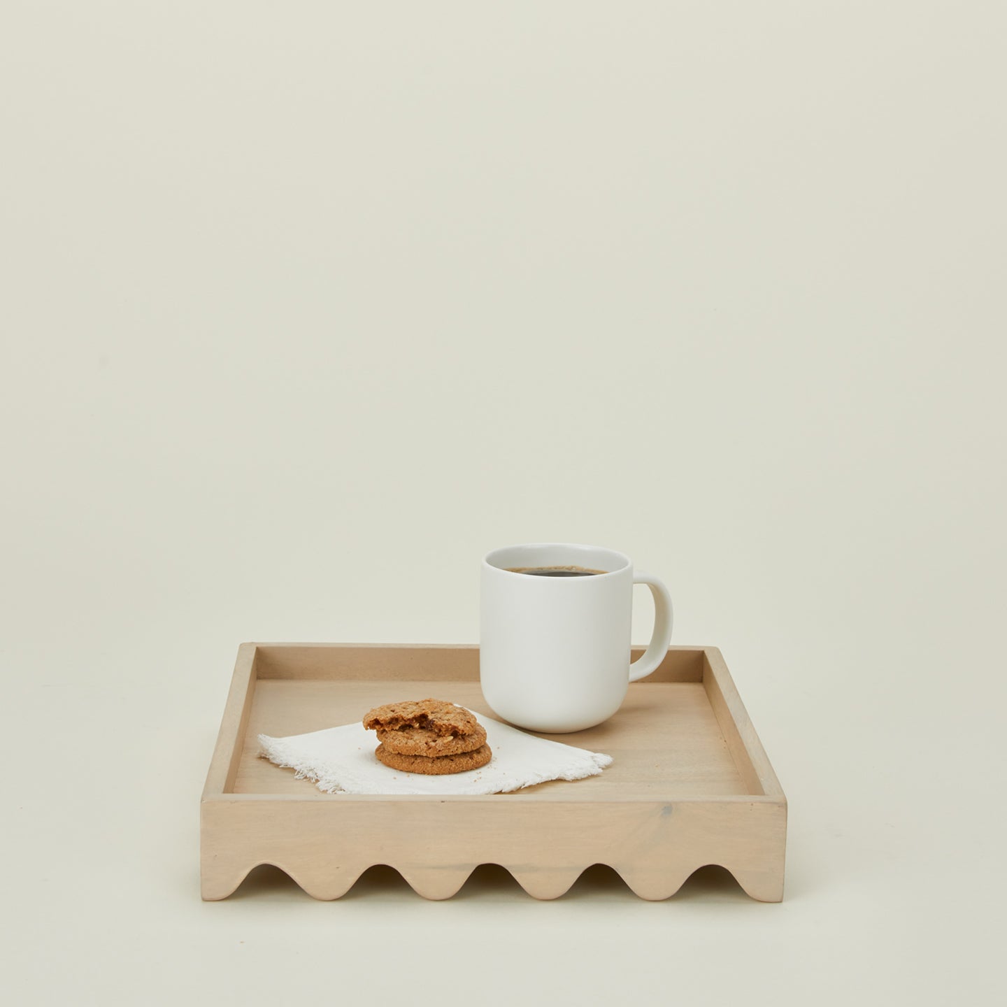 Square scallop tray with cookies and coffee