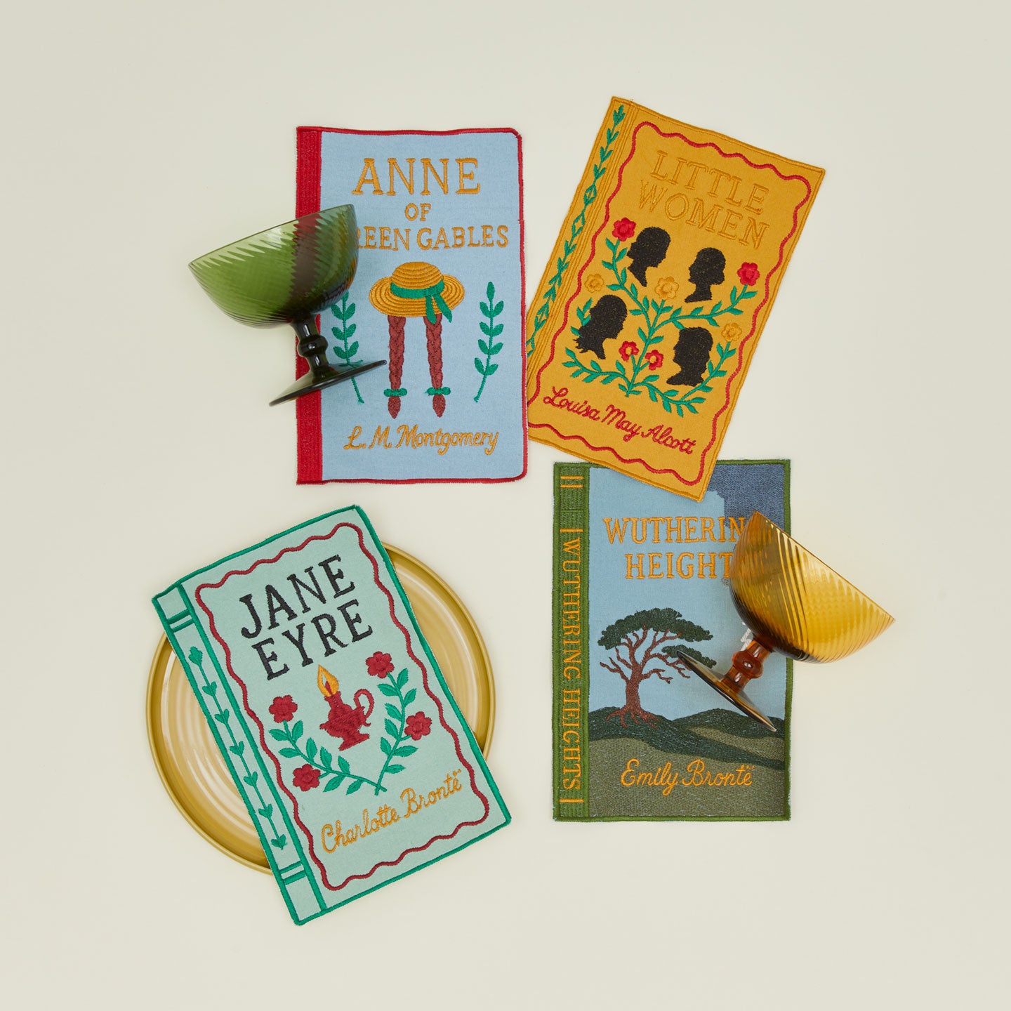 Embroidered literary cocktail napkins