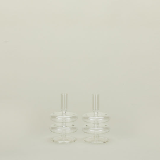 Disk Candle Holder, Set of 2 - Clear