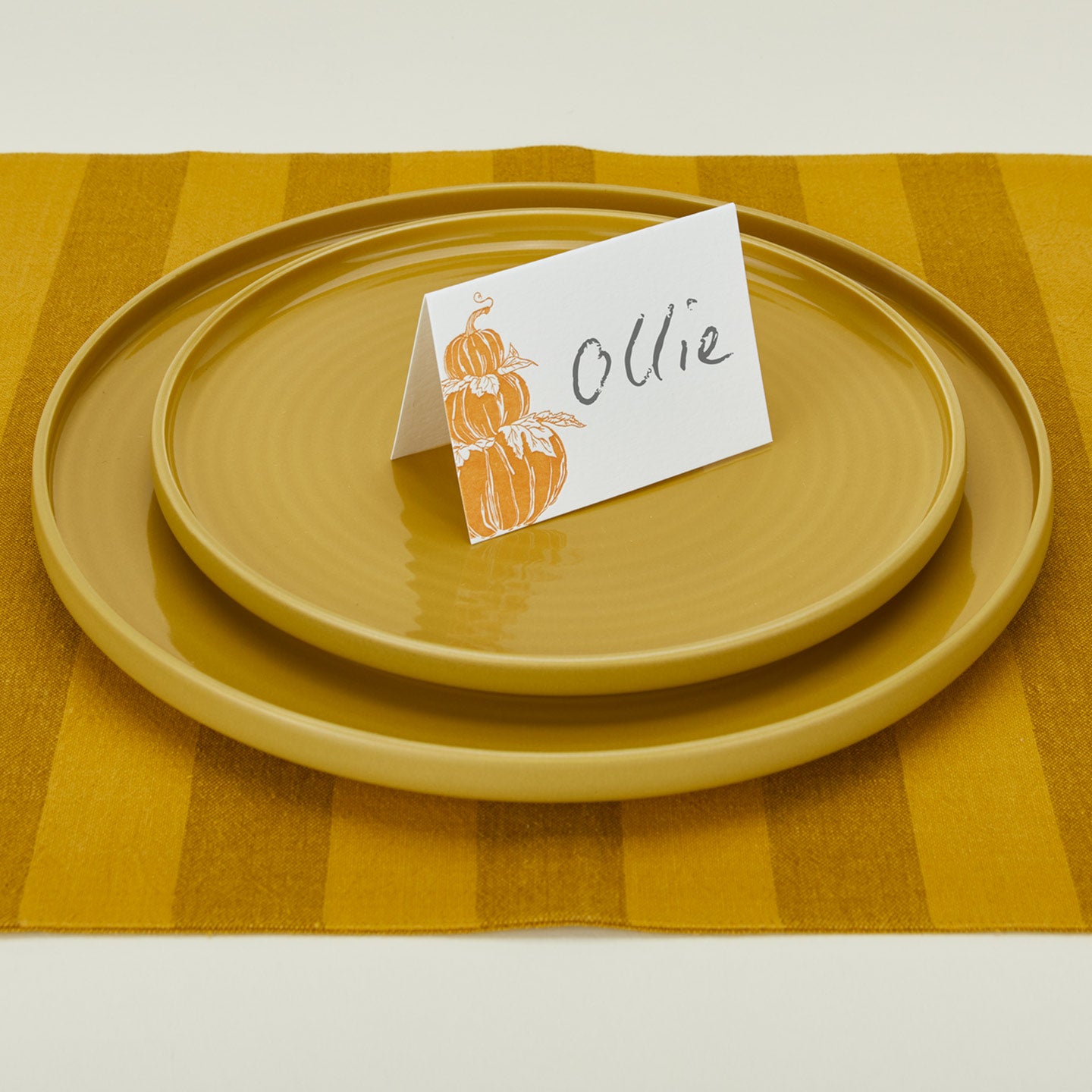 Pumpkin placecard with place setting and placemat