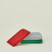 Lurex sponge set in red, silver, and green