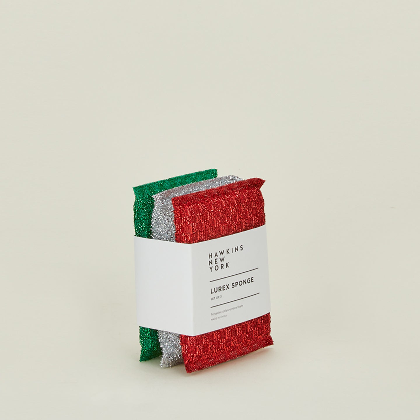Lurex sponge set in red, silver, and green