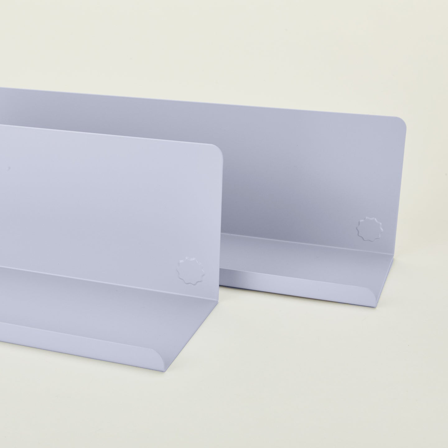 Close up view of Ledge shelves in lilac