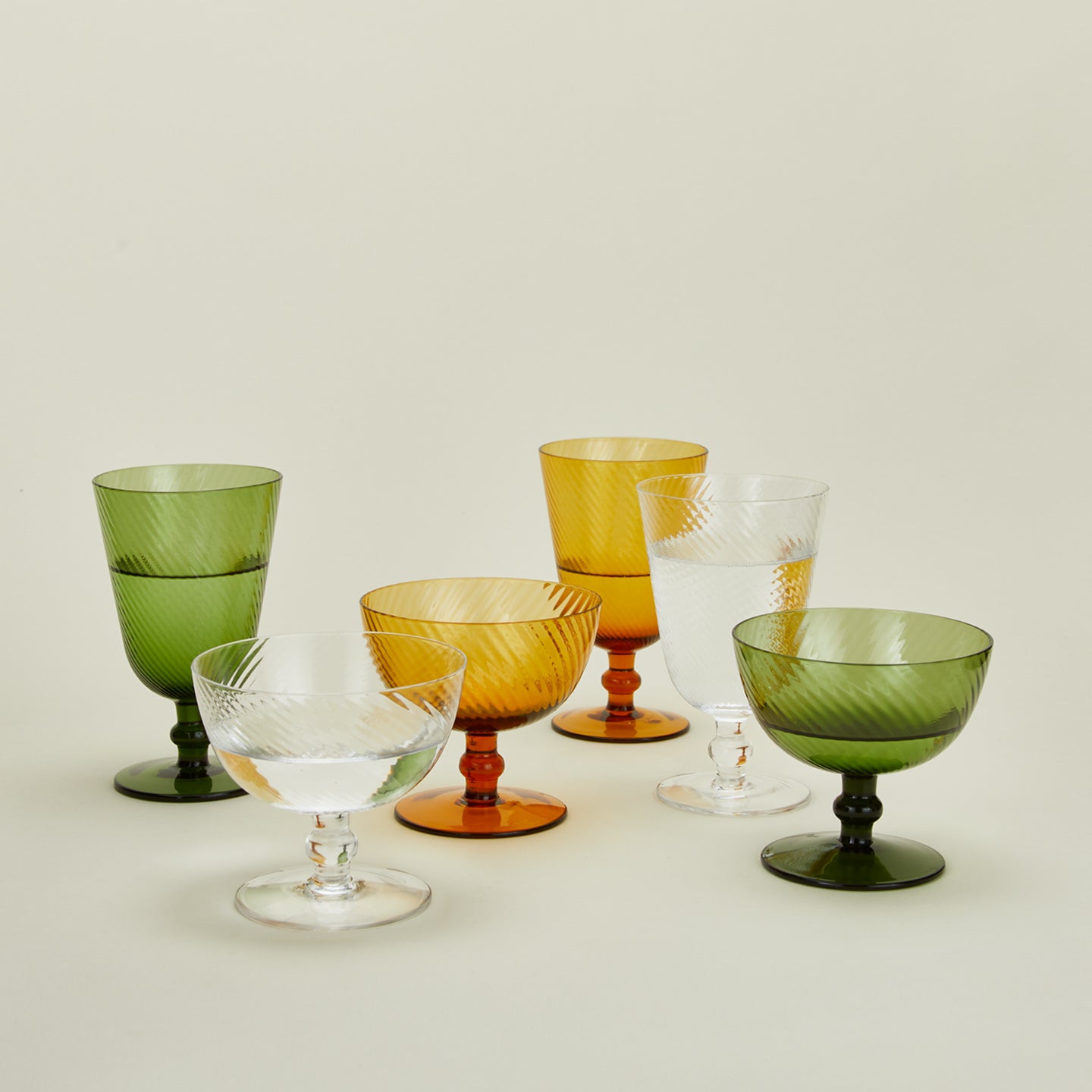 Optic goblets and coupes in various colors