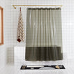 Sunny shower curtain in night ride in bathroom