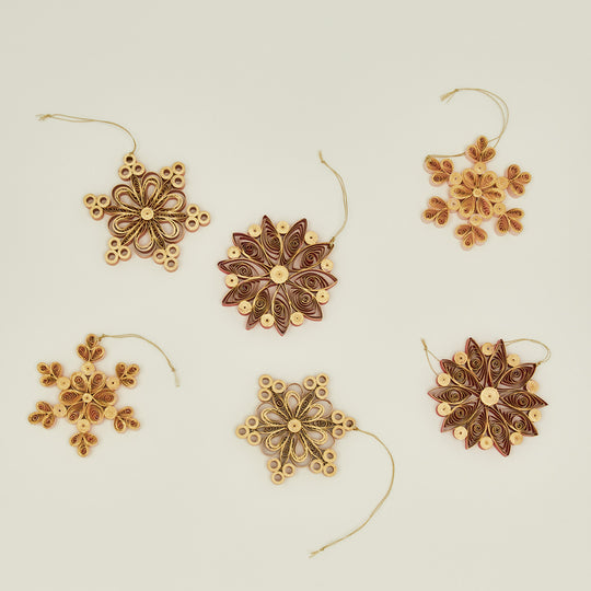 Quilled Snowflake Ornament, Set of 6 - Warm