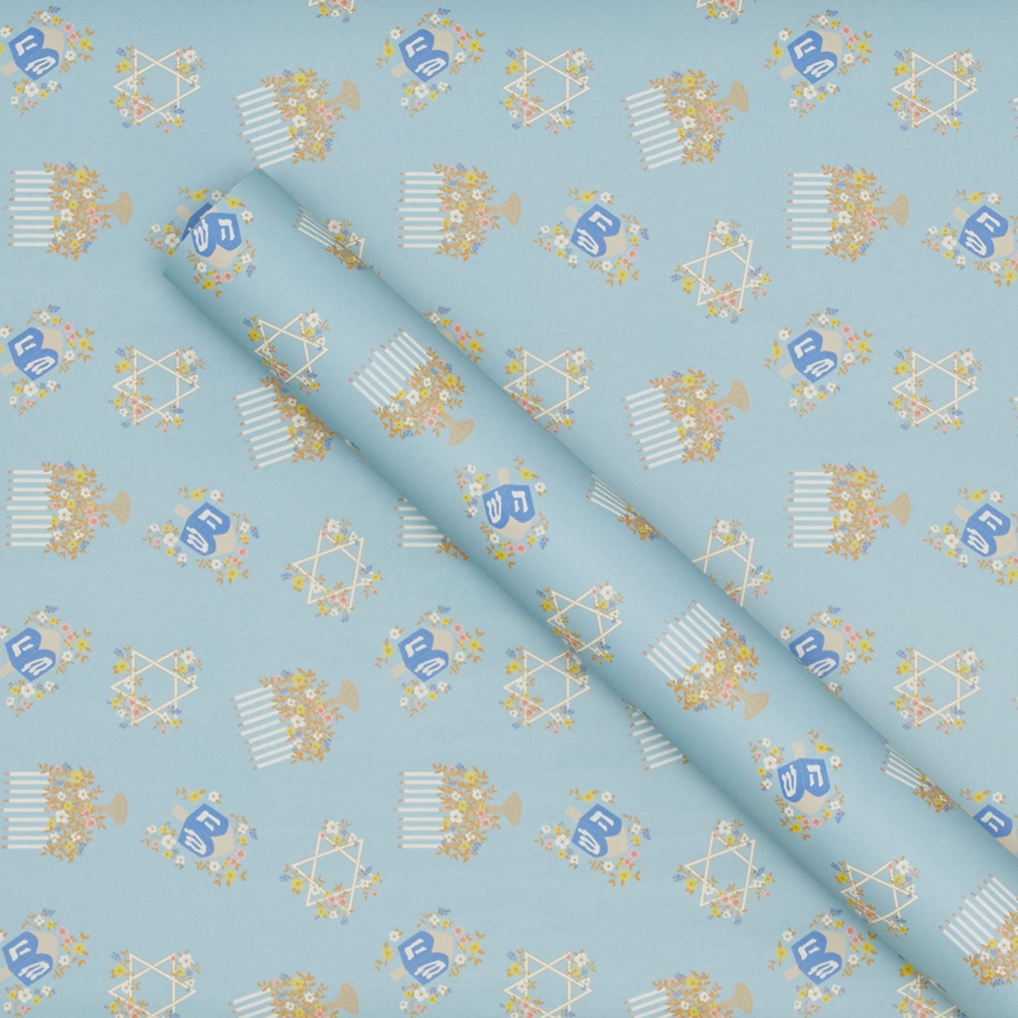 Close up view of Floral Menorah Wrapping Paper