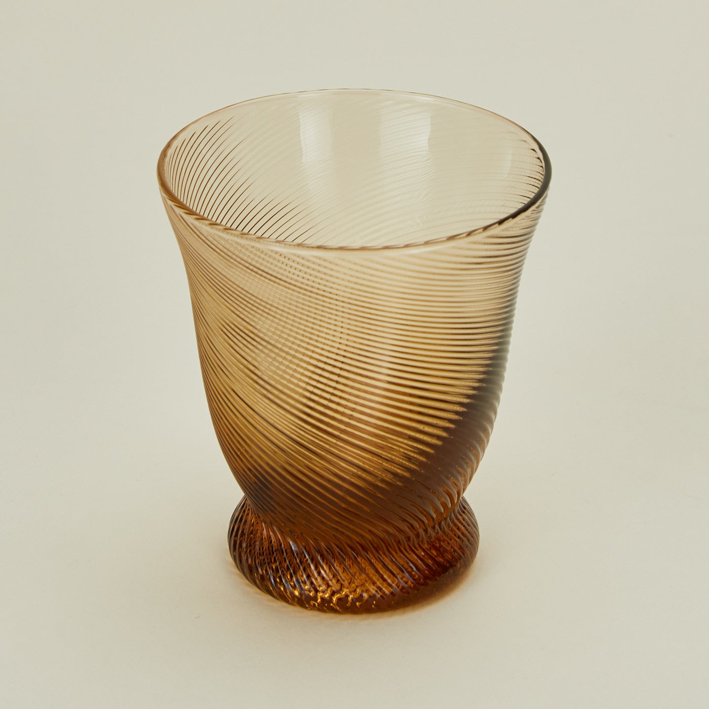 Detailed view of Sharland spiral tumbler in brown.