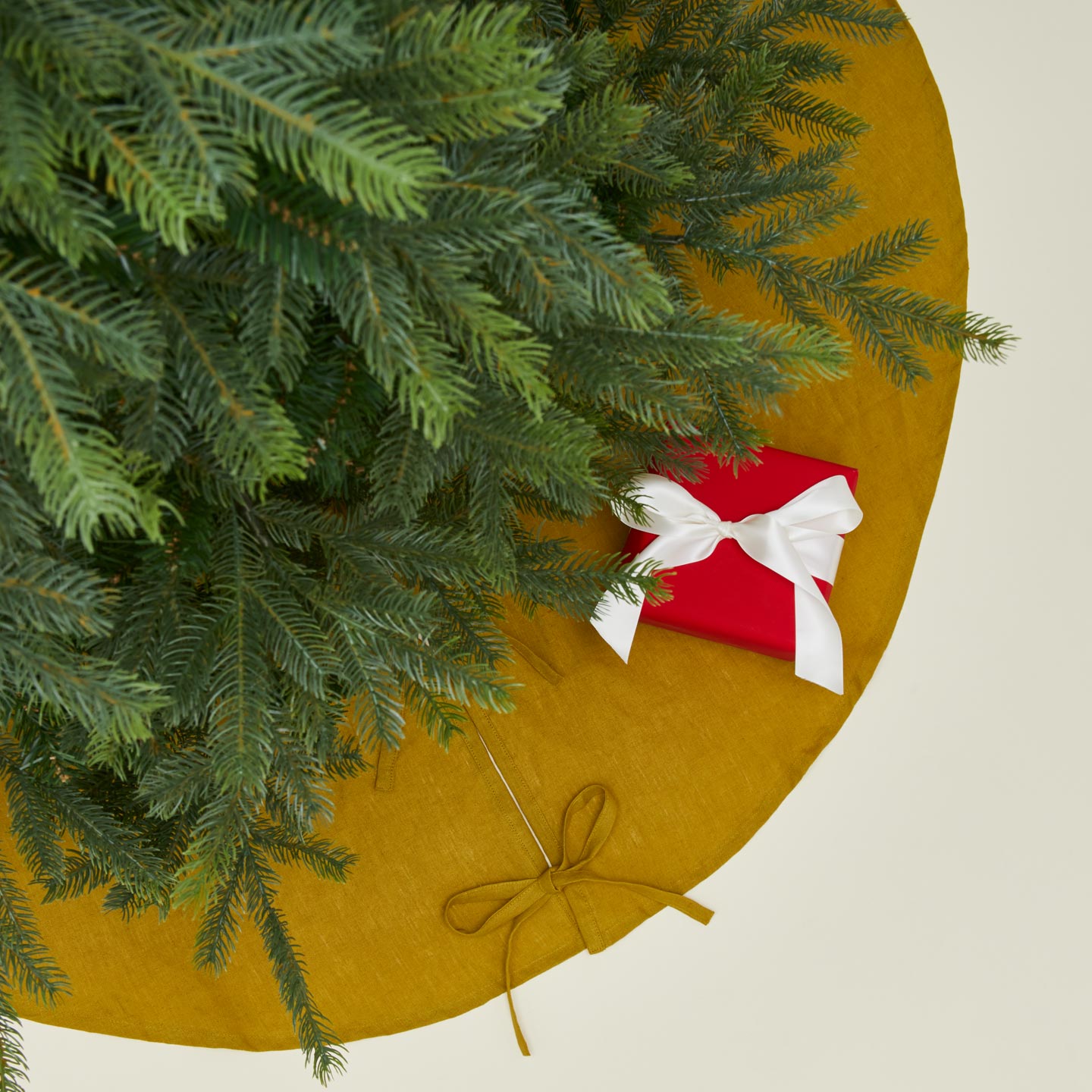 Simple Linen Tree Skirt in mustard