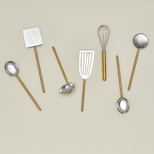 Simple Metal Kitchen Utensil, Set of 7 - Brass