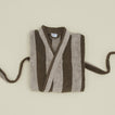 Folded Simple Striped Terry Bathrobe - Light Grey/Dark Grey