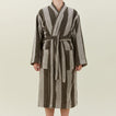 Simple Striped Terry Bathrobe - Light Grey/Dark Grey on model