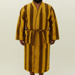Simple Striped Terry Bathrobe - Mustard/Bronze on model