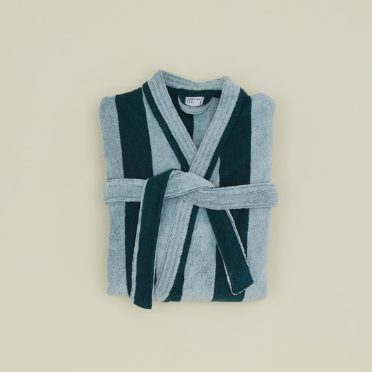 Simple Striped Terry Bathrobe - Sky/Peacock