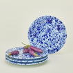 Splatterware dinner plate set of 4 in sky and cobalt with eggplants