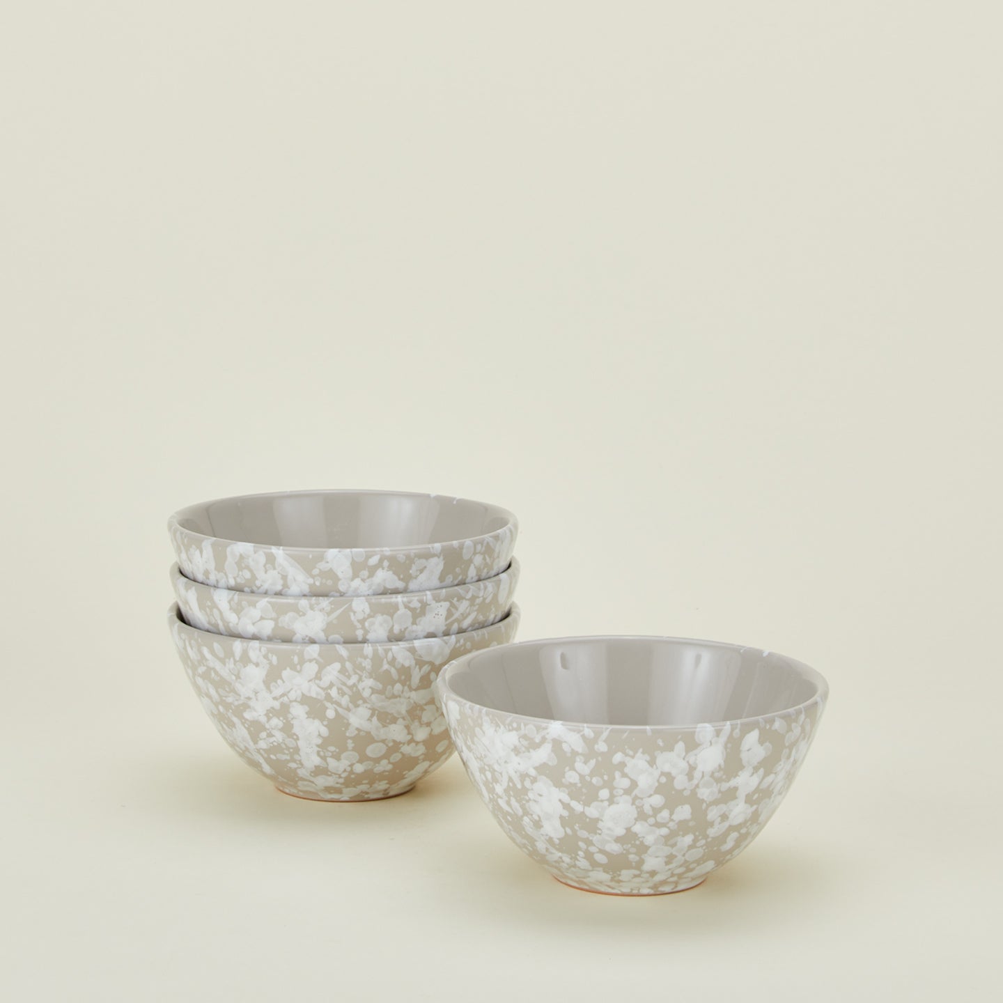 Splatterware large bowls set of 4 in white and grey 