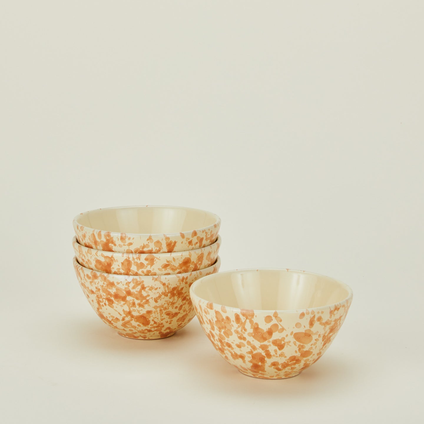 Splatterware large bowl set of 4 in ivory and bronze
