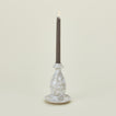 Large splatterware candlestick holder in white and grey with candle