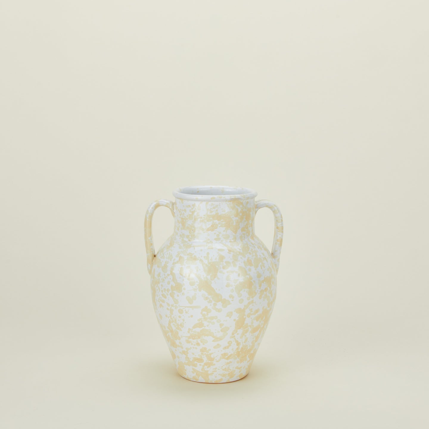 Large splatterware vase in white and ivory