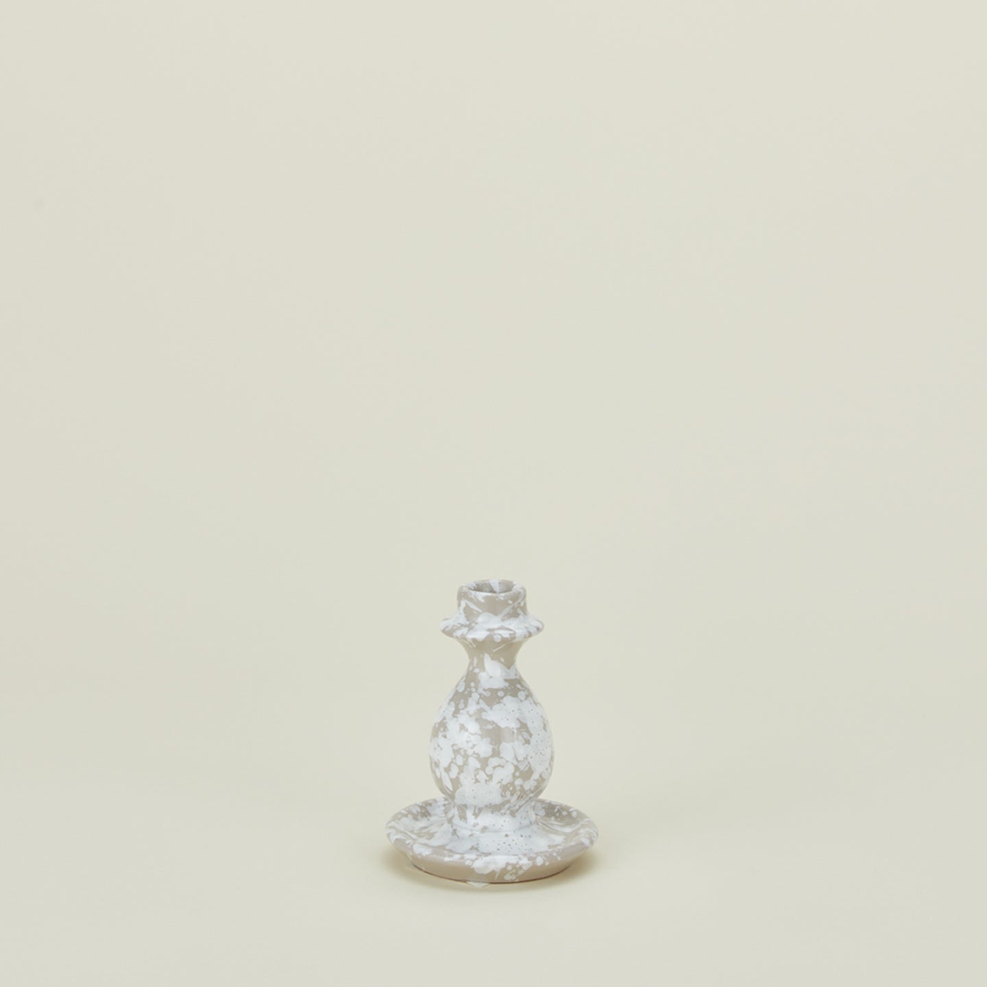 Small splatterware candlestick in white and grey