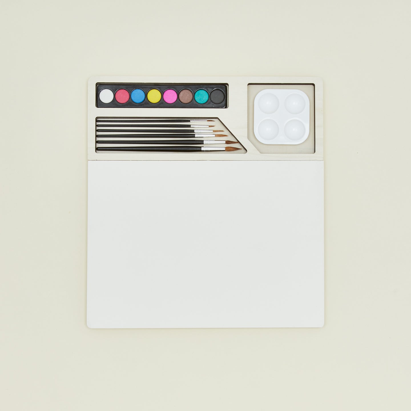 Watercolor set with brushes palette and paper