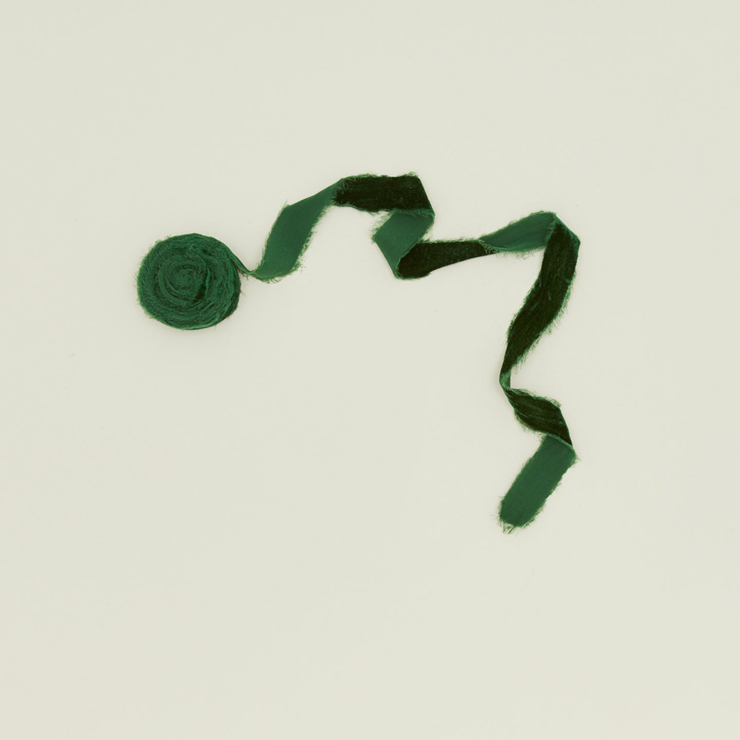 Raw edge velvet ribbon in evergreen