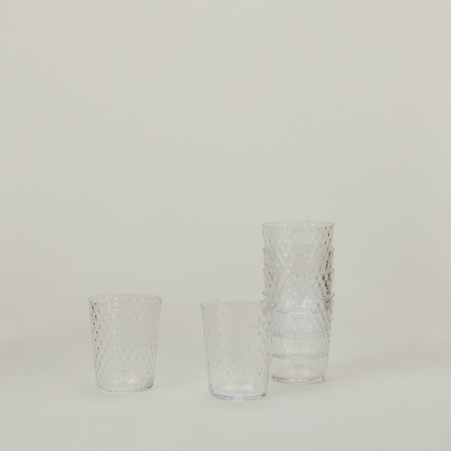Set of 6 Veneziano Tumblers in Clear, stacked.