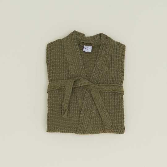 Simple Waffle Bathrobe - Olive