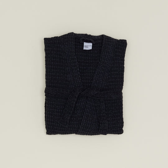 Simple Waffle Bathrobe - Black