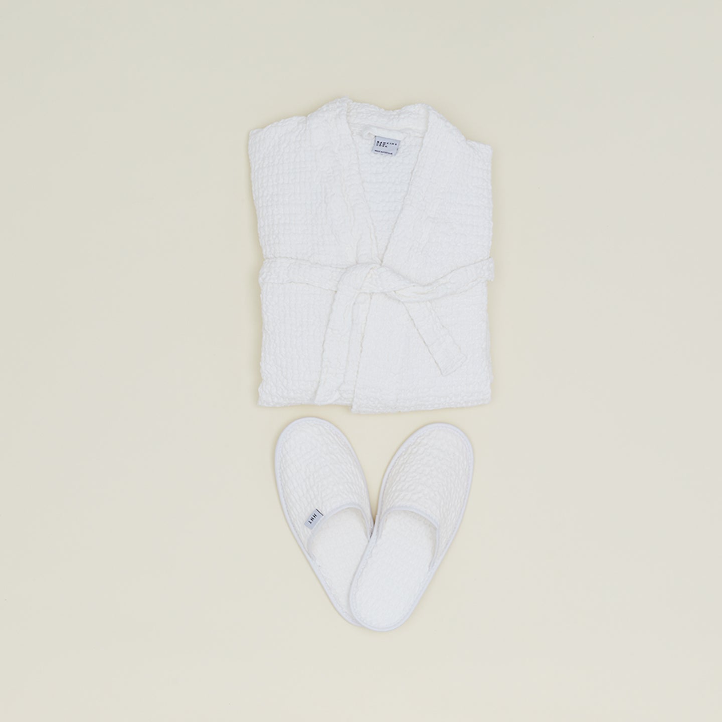 Simple Waffle Bath Robe - White